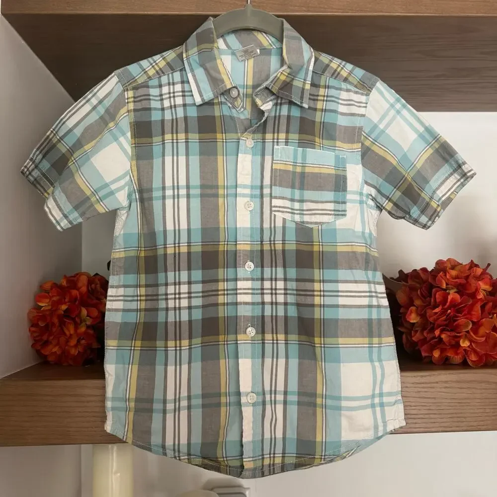 Boys Tee/Button Down Top Bundle: Plaid, Surfing, Patriotic